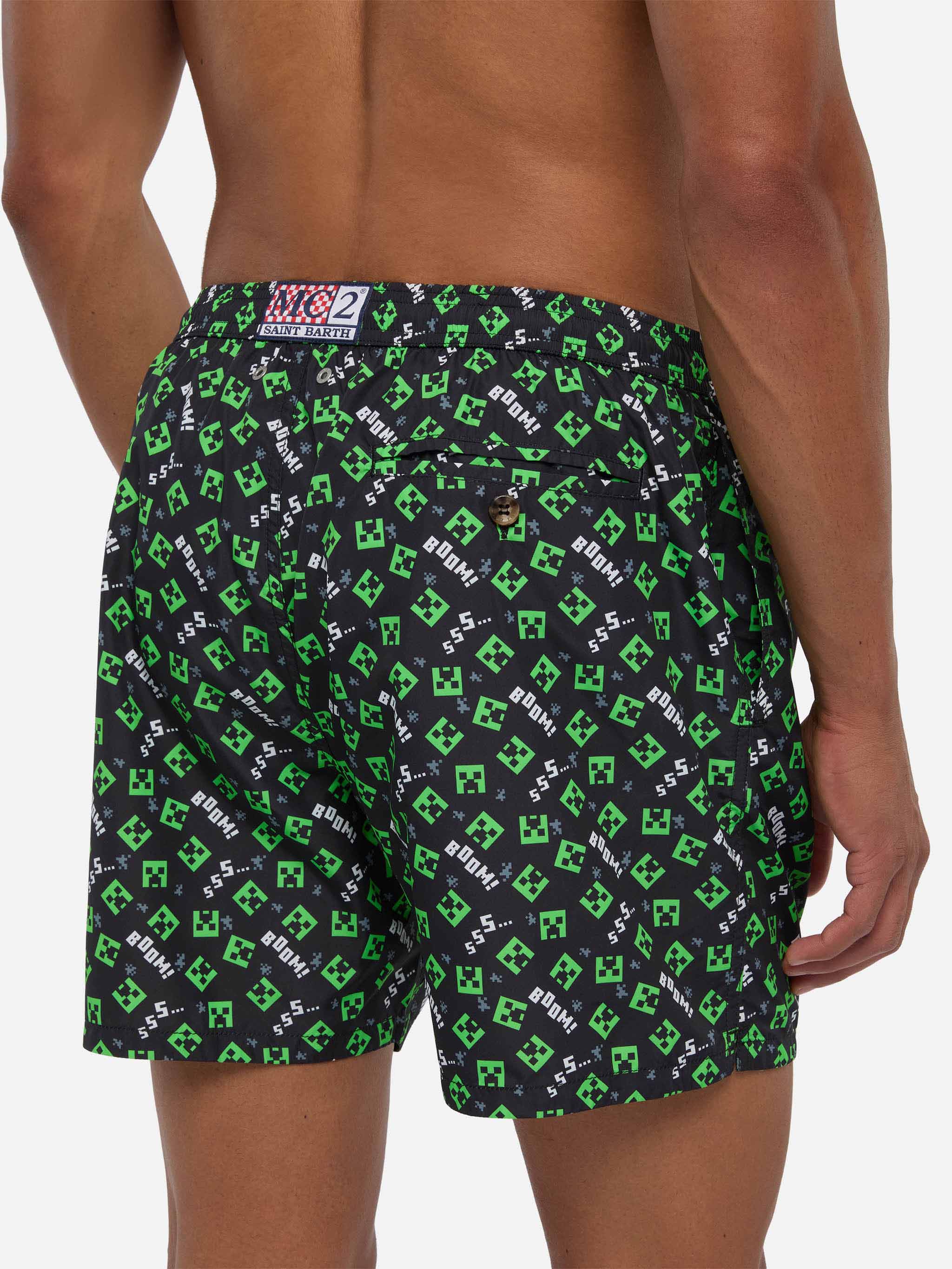 Lightweight fabric swim shorts Lighting with Minecraft print