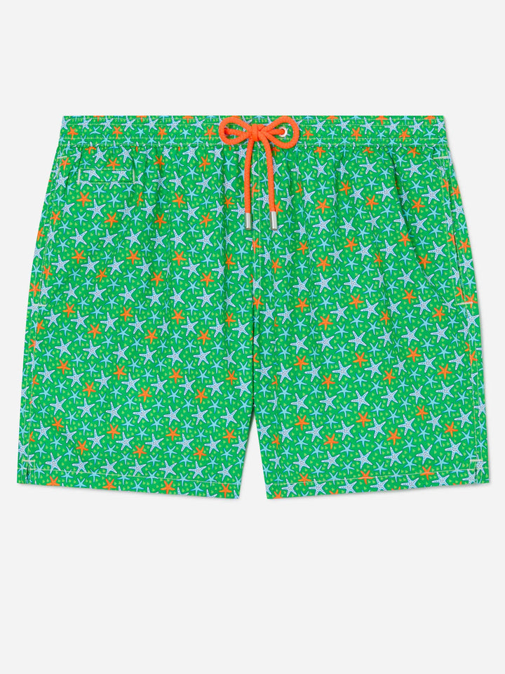Herren-Badeshorts aus leichtem Stoff mit mehrfarbigem Seestern-Print
