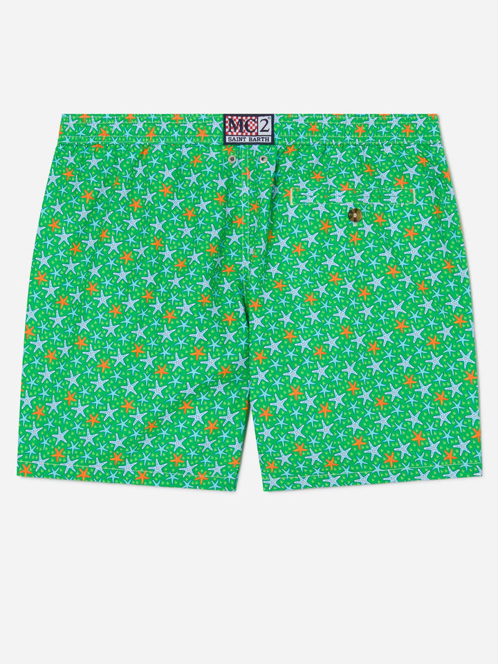 Herren-Badeshorts aus leichtem Stoff mit mehrfarbigem Seestern-Print
