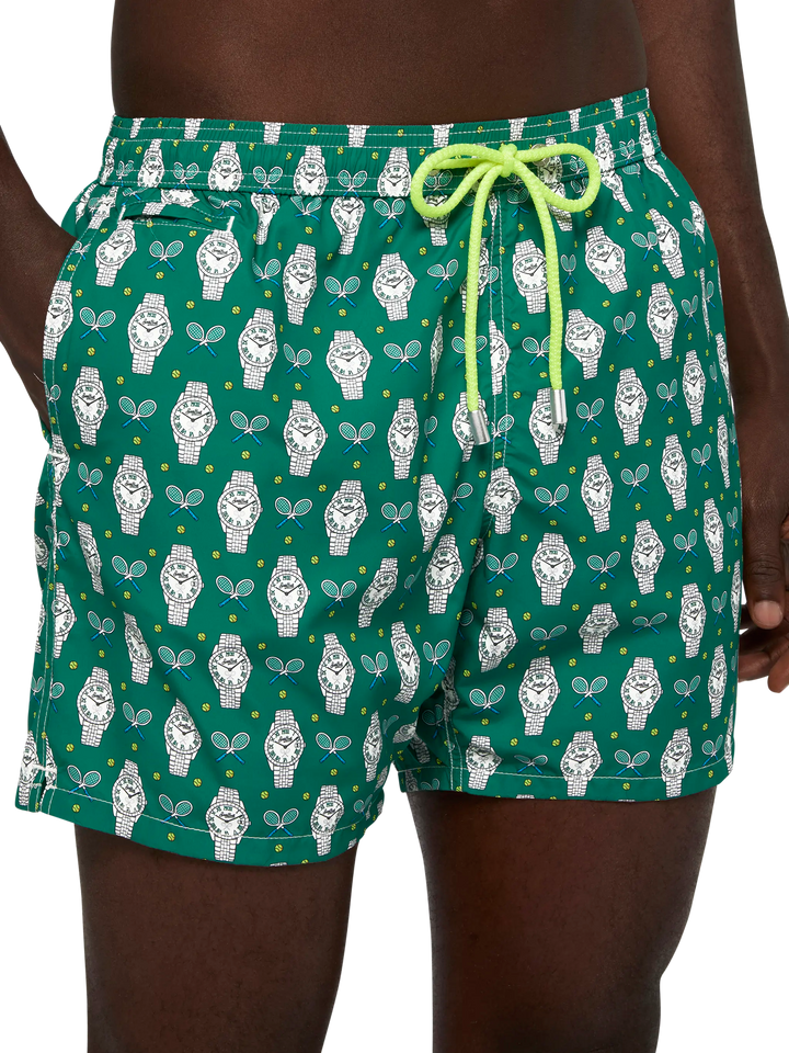Lightweight fabric swim shorts Lighting with watch print