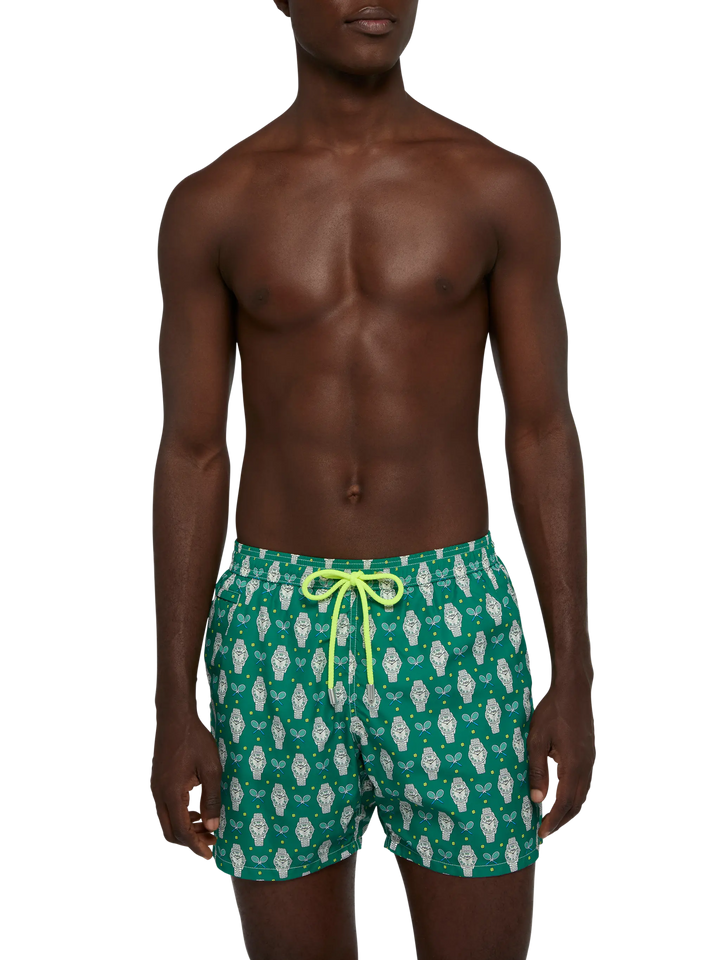 Lightweight fabric swim shorts Lighting with watch print