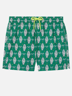Lightweight fabric swim shorts Lighting with watch print