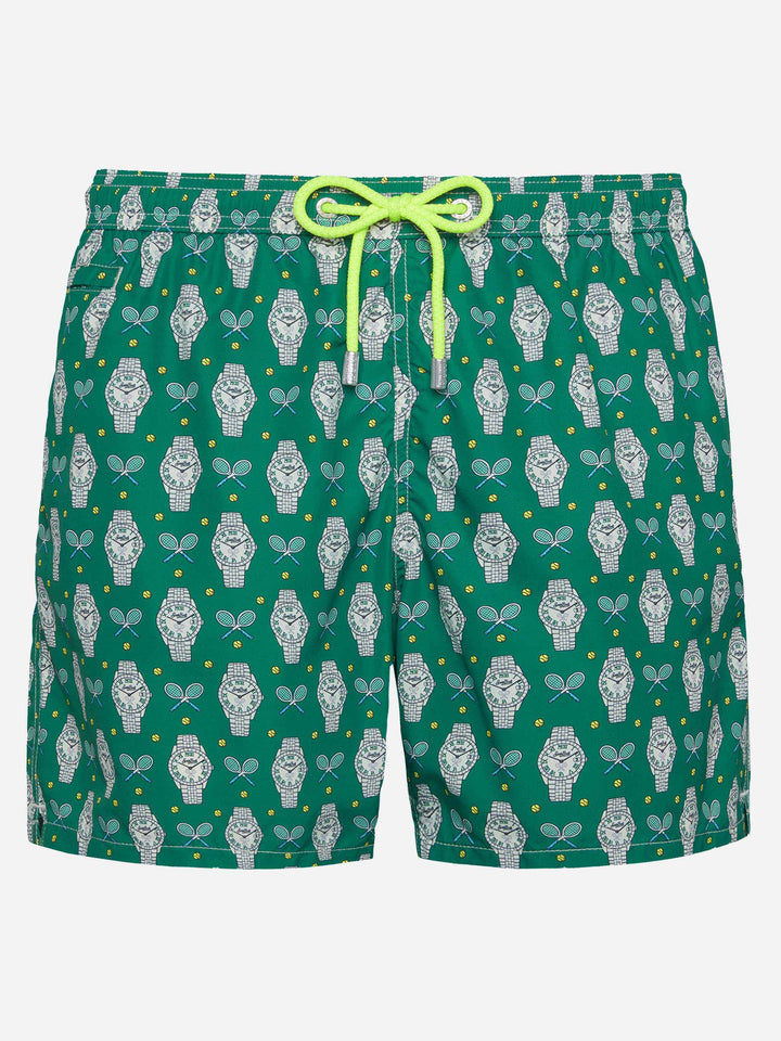 Badeshorts aus leichtem Stoff „Lighting“ mit Uhren-Print