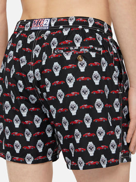 Lightweight fabric swim shorts Lighting with watch print