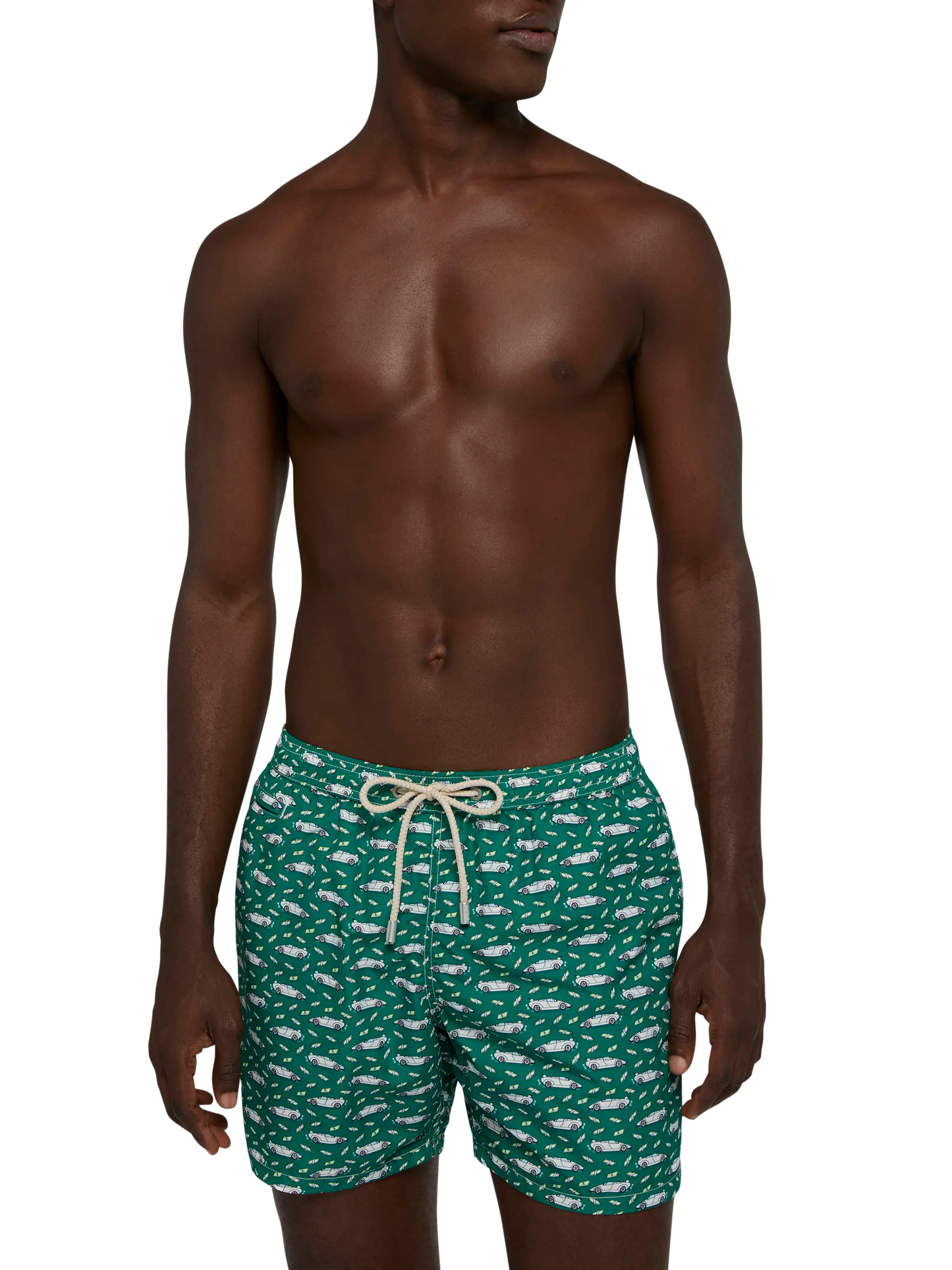 Lightweight fabric swim shorts Lighting with luxury car print