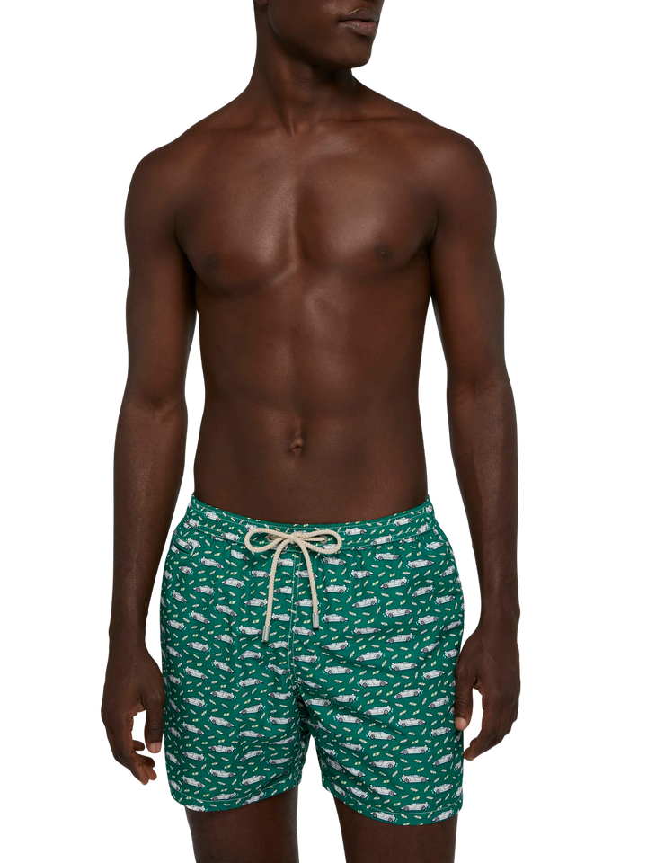 Lightweight fabric swim shorts Lighting with luxury car print