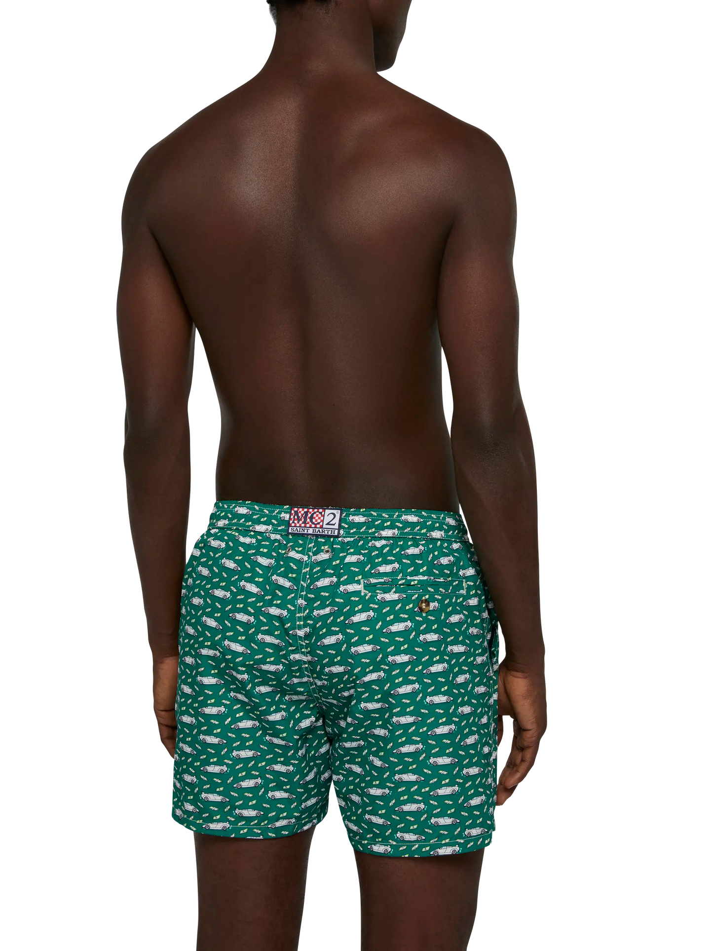 Lightweight fabric swim shorts Lighting with luxury car print