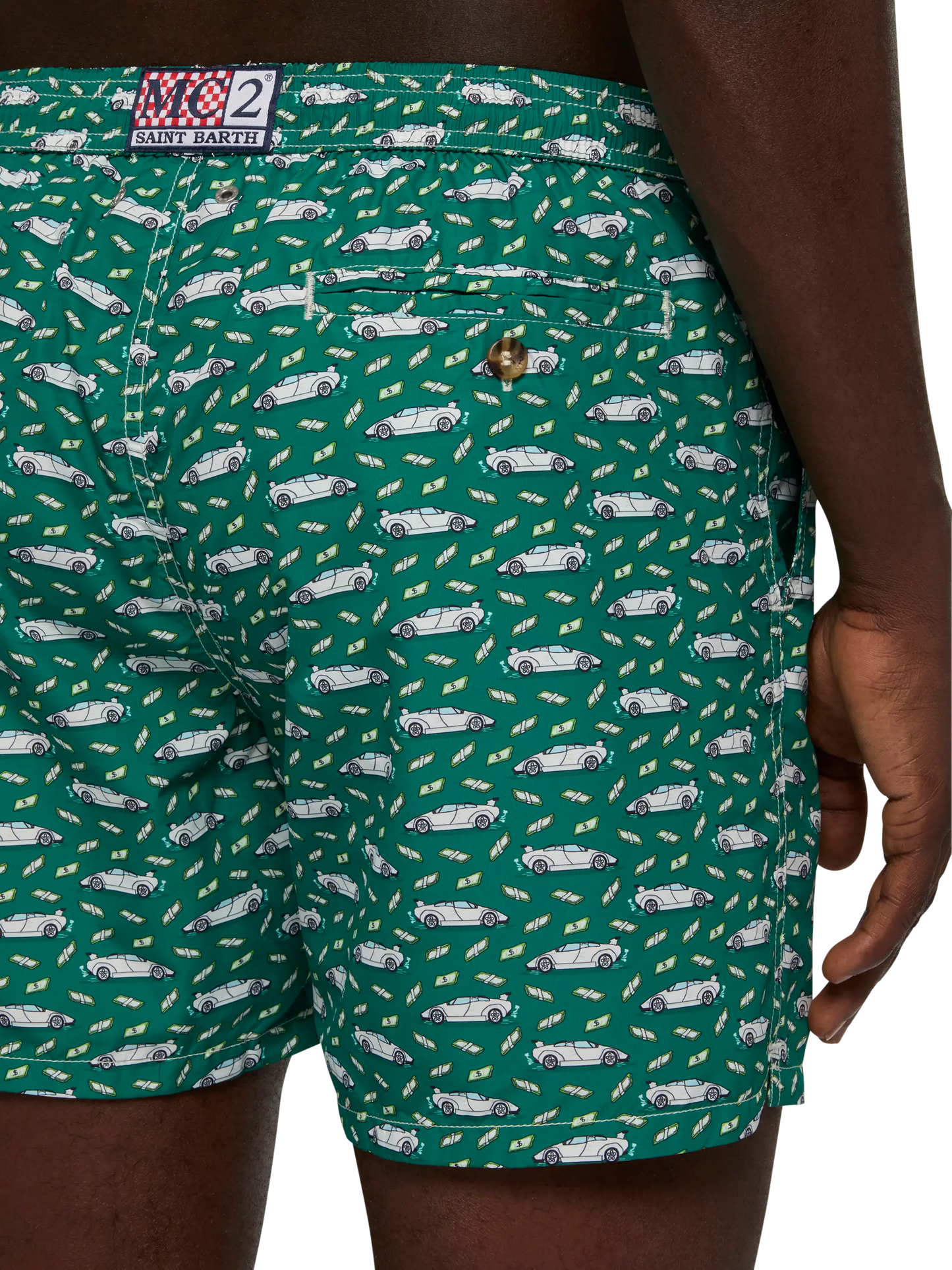 Lightweight fabric swim shorts Lighting with luxury car print