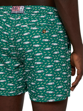 Lightweight fabric swim shorts Lighting with luxury car print