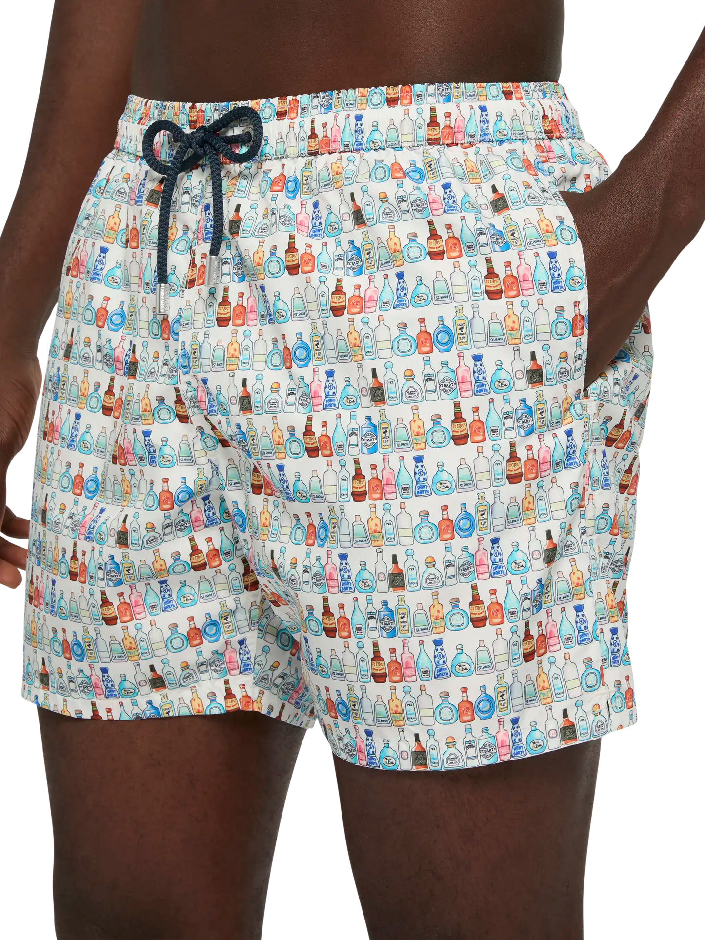 Badeshorts aus leichtem Stoff „Lighting with Bottles“-Print