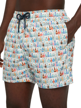 Badeshorts aus leichtem Stoff „Lighting with Bottles“-Print