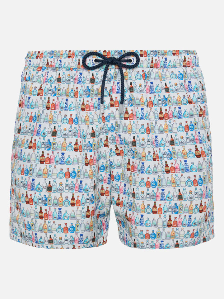 Lightweight fabric swim shorts Lighting with bottles print