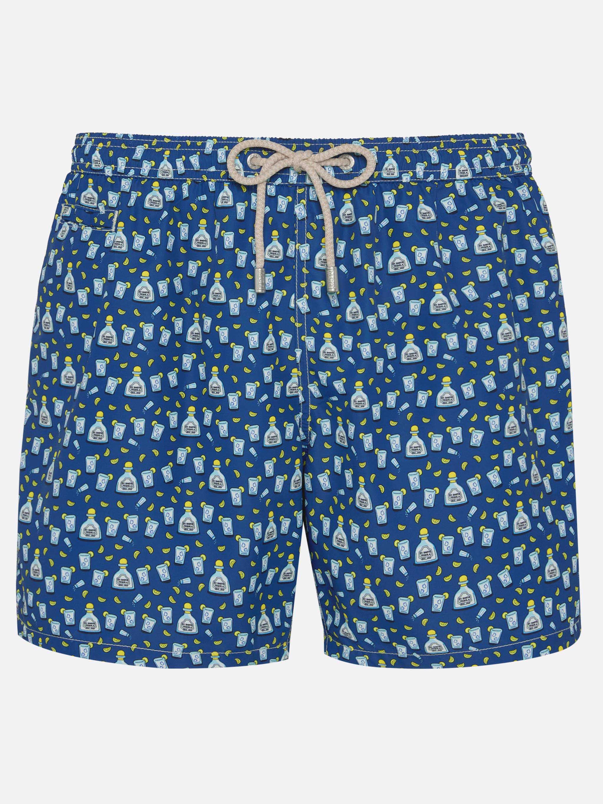 Navy blue Lighting Micro Fantasy swim shorts with Tequila print