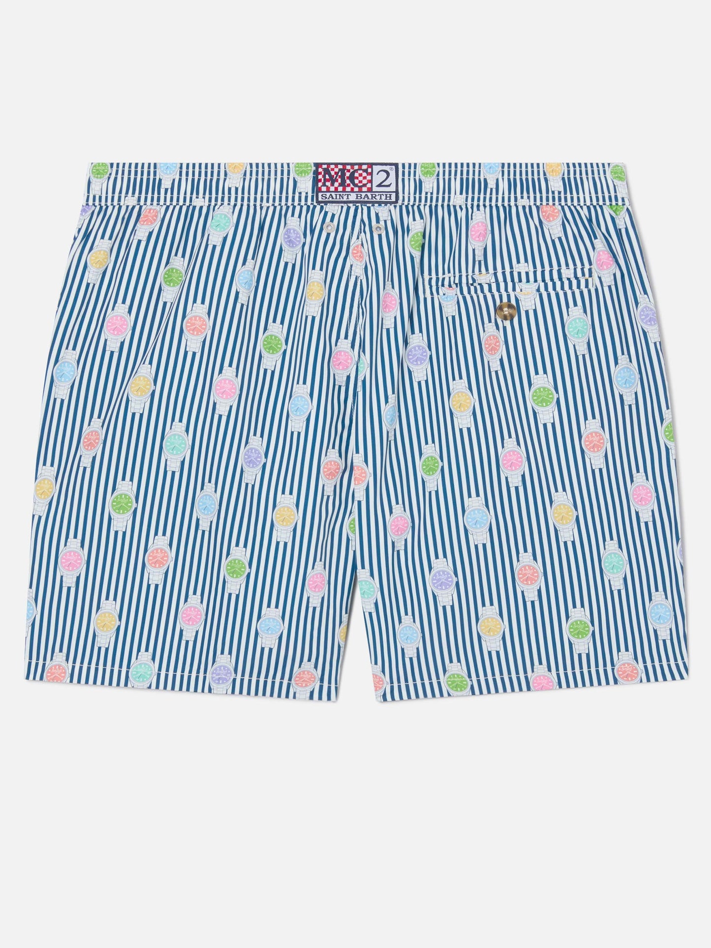 Short de bain micro Lighting à rayures navy avec imprimé all-over montres 