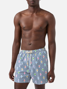 Short de bain micro Lighting à rayures navy avec imprimé all-over montres 