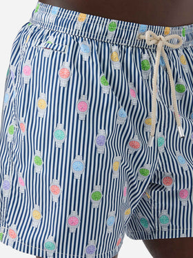 Short de bain micro Lighting à rayures navy avec imprimé all-over montres 
