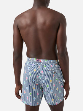 Short de bain micro Lighting à rayures navy avec imprimé all-over montres 