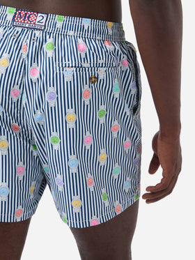 Short de bain micro Lighting à rayures navy avec imprimé all-over montres 