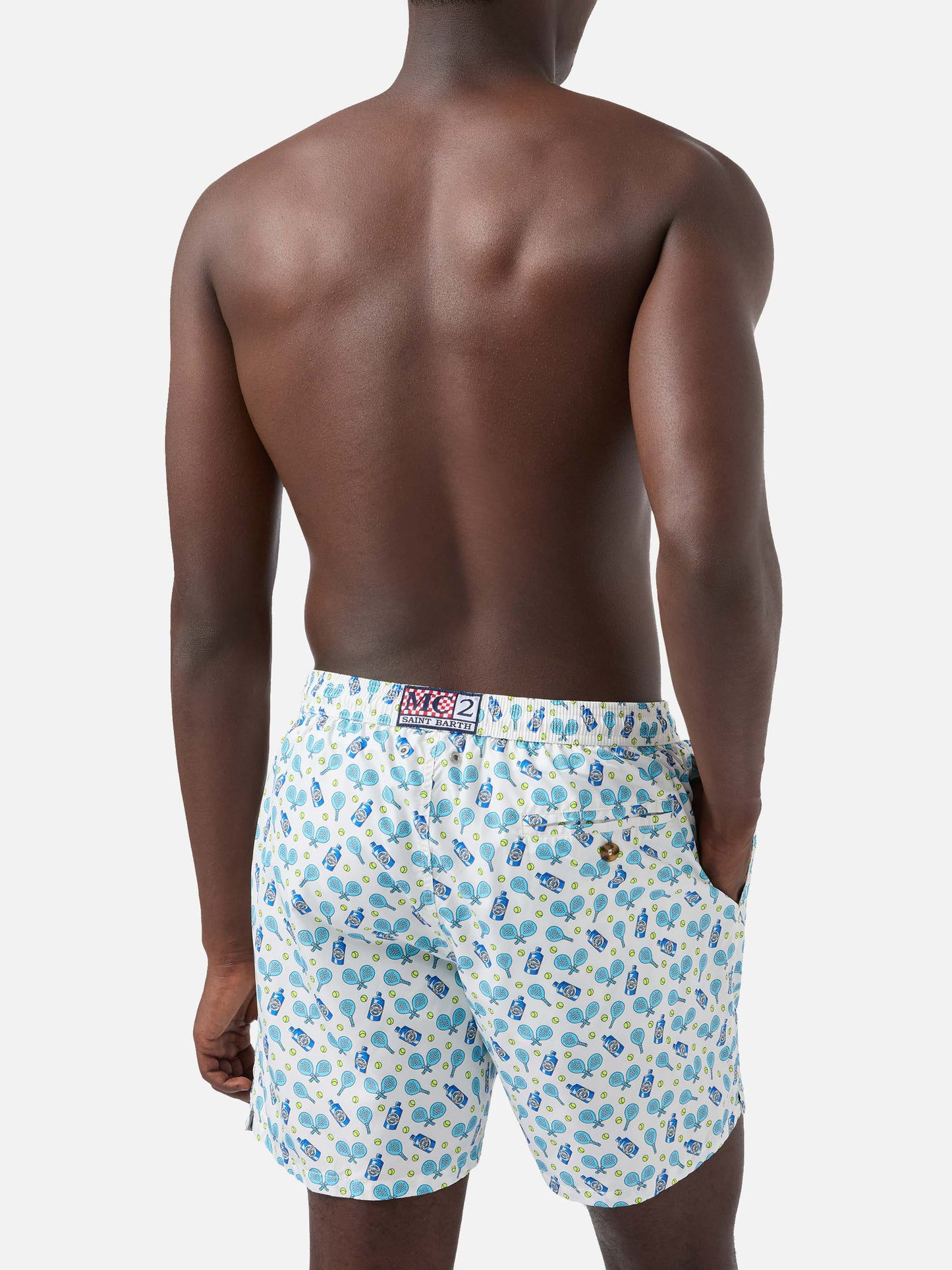 White Lighting Micro swim shorts with padel and gin all-over print
