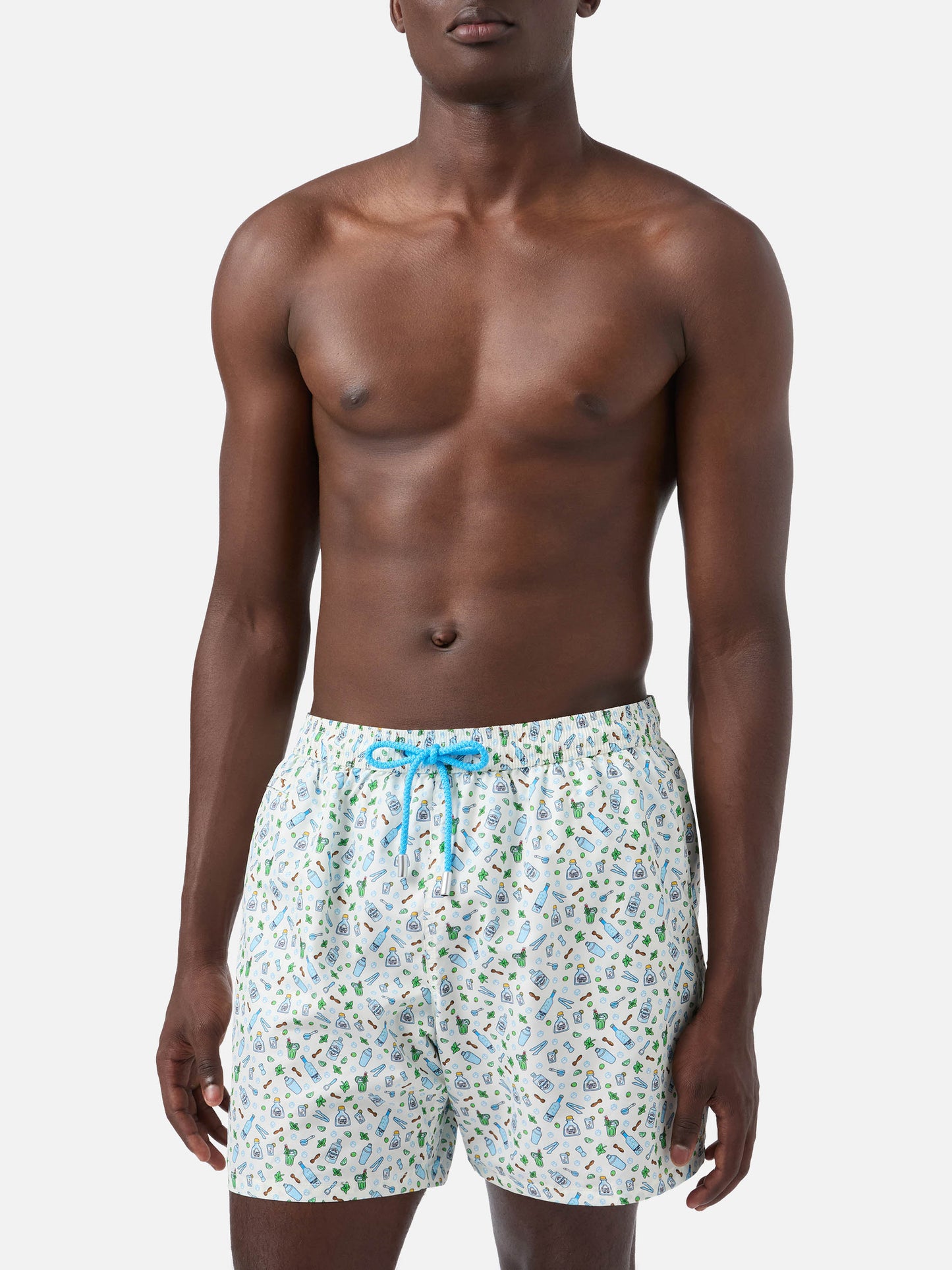 White Lighting Micro swim shorts with barman print