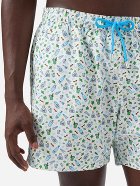White Lighting Micro swim shorts with barman print