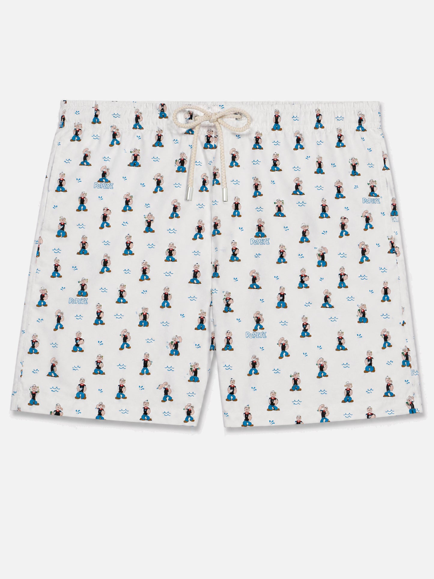 Weiße White Lighting Micro-Badeshorts mit Popeye Allover-Print | POPEYE SPECIAL EDITION 
