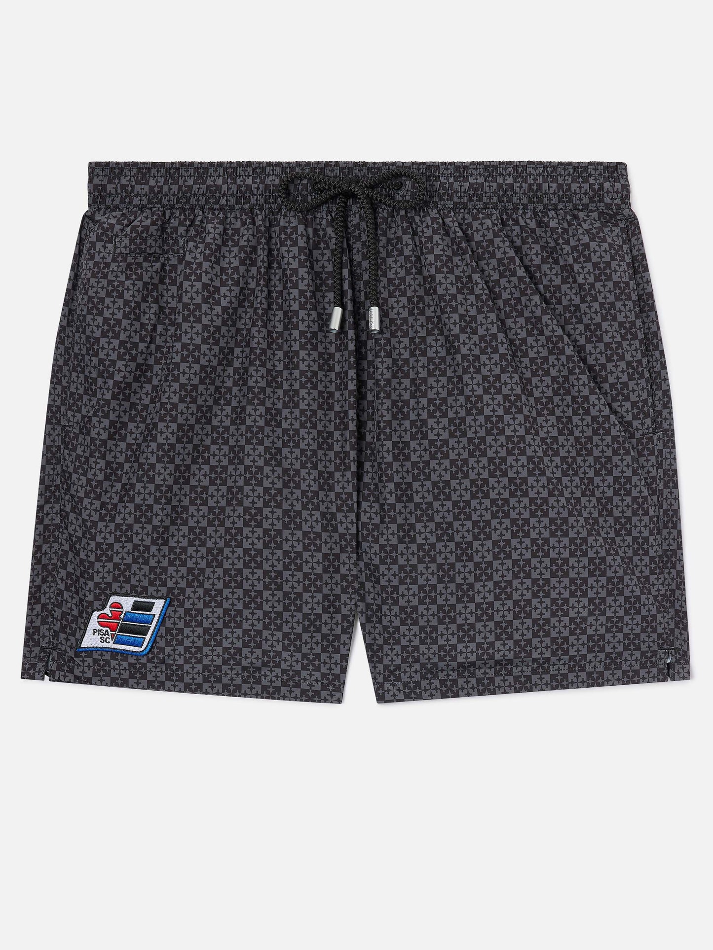Schwarze Lighting Micro-Badeshorts mit Pisa SC Croce-Print | PS SC SPECIAL EDITION 
