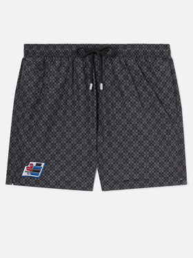 Schwarze Lighting Micro-Badeshorts mit Pisa SC Croce-Print | PS SC SPECIAL EDITION 