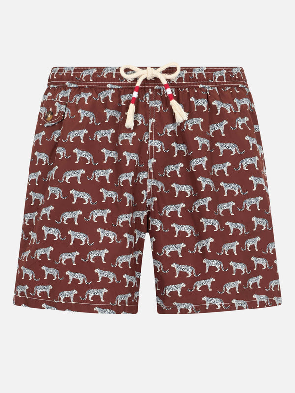 Man lightweight fabric swim-shorts Lighting 70 with micro cheeta print