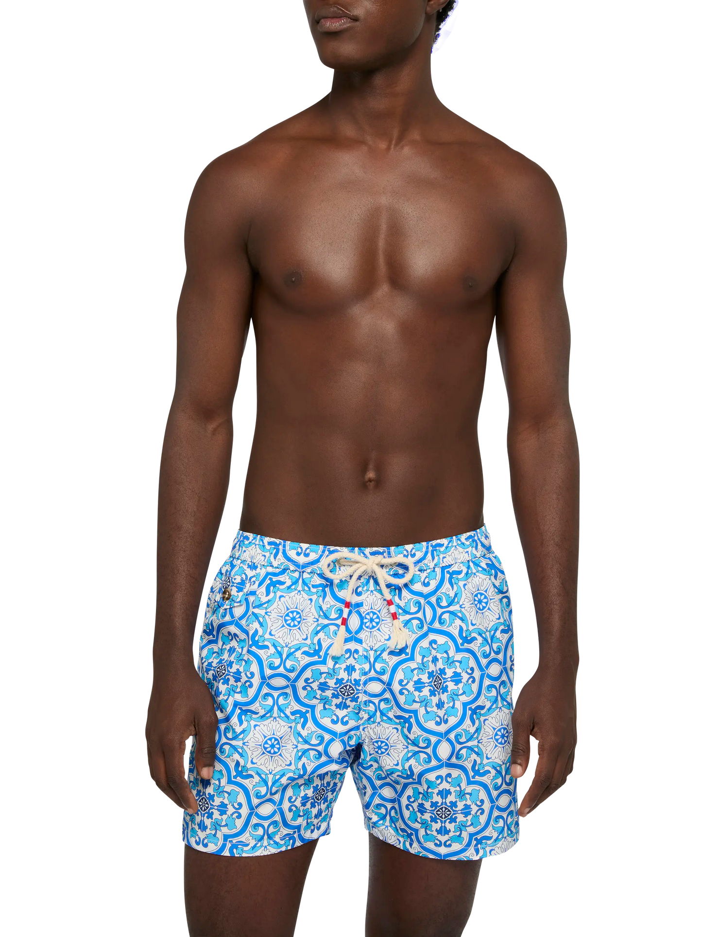 Lightweight fabric swim-shorts Lighting 70 with majolica print