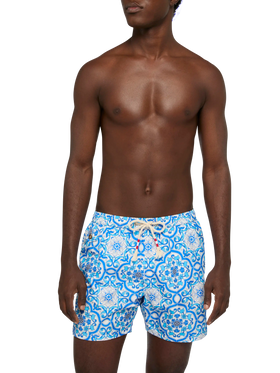 Lightweight fabric swim-shorts Lighting 70 with majolica print