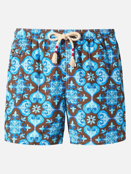 Lightweight fabric swim-shorts Lighting 70 with tile pattern – MC2