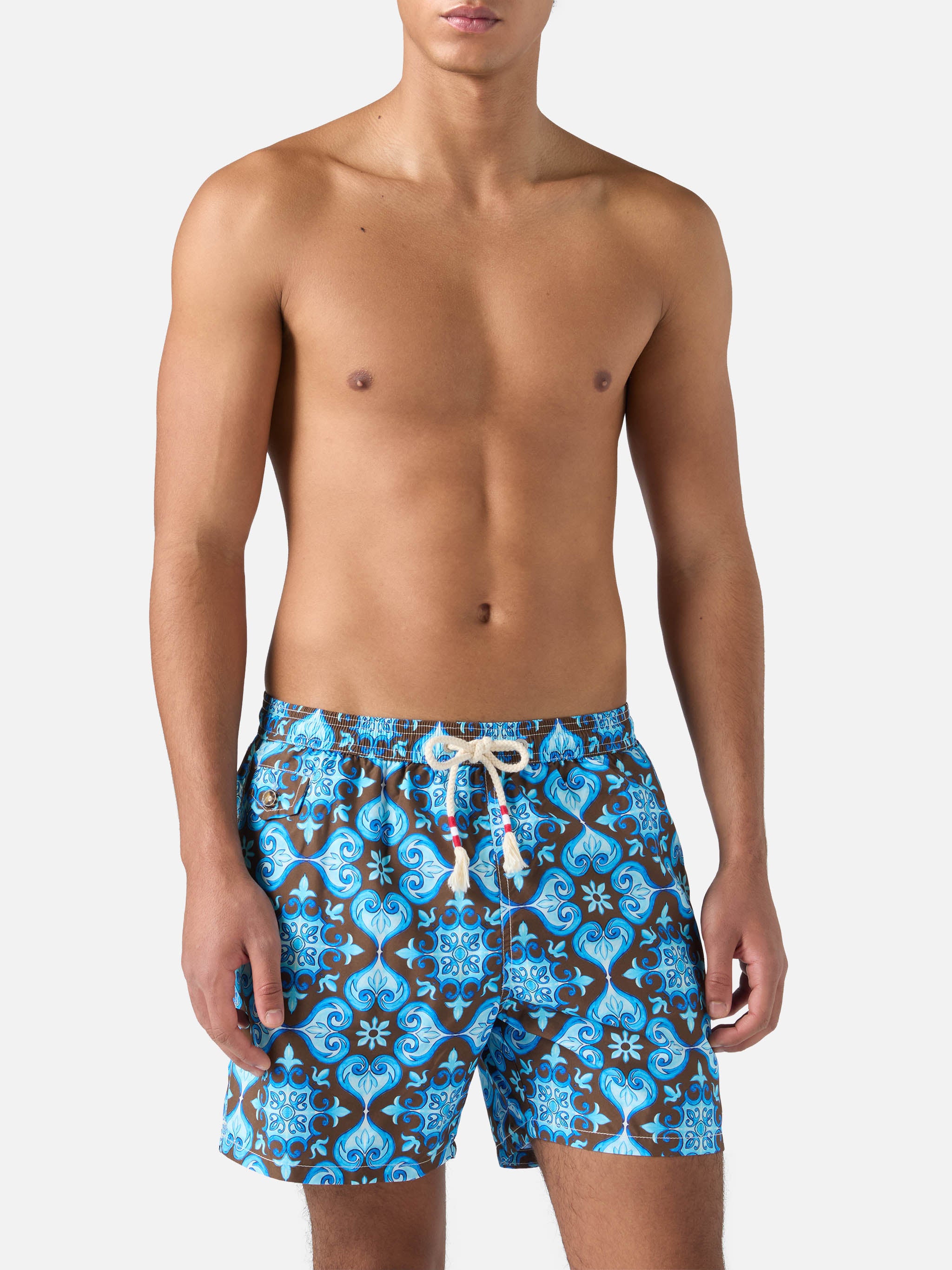 Lightweight fabric swim-shorts Lighting 70 with tile pattern – MC2