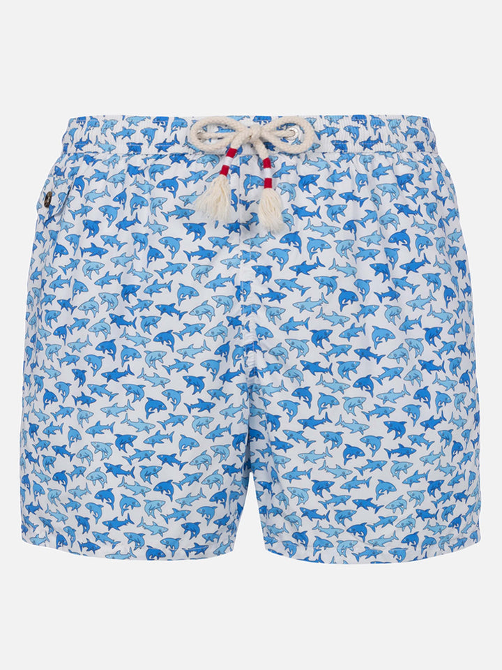 Lightweight fabric swim-shorts Lighting 70 with shark print