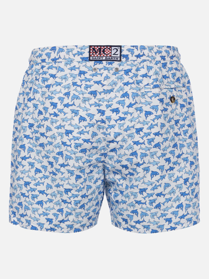 Lightweight fabric swim-shorts Lighting 70 with shark print