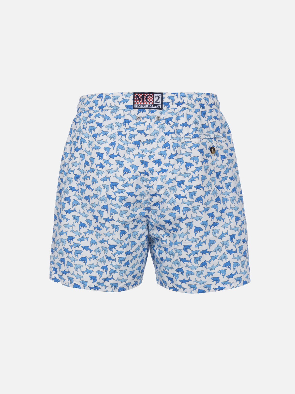 Herren-Badeshorts Lighting 70 aus leichtem Stoff mit Hai-Aufdruck