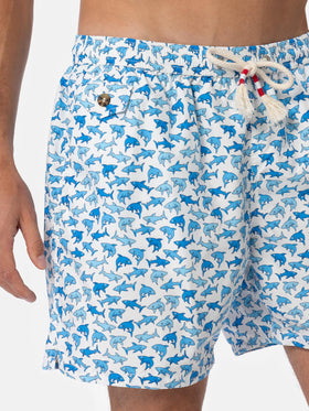 Herren-Badeshorts Lighting 70 aus leichtem Stoff mit Hai-Aufdruck