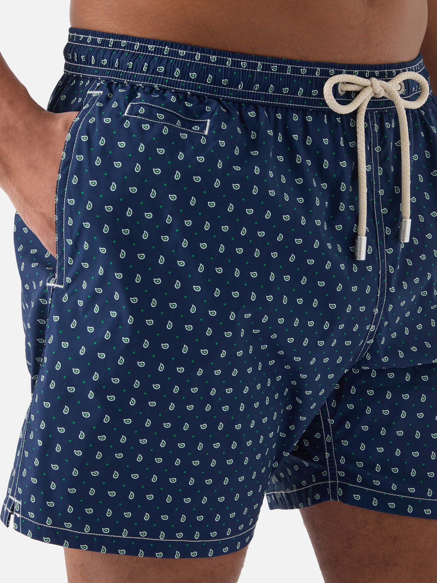 Navy Lighting Micro swim shorts with all-over paisley print