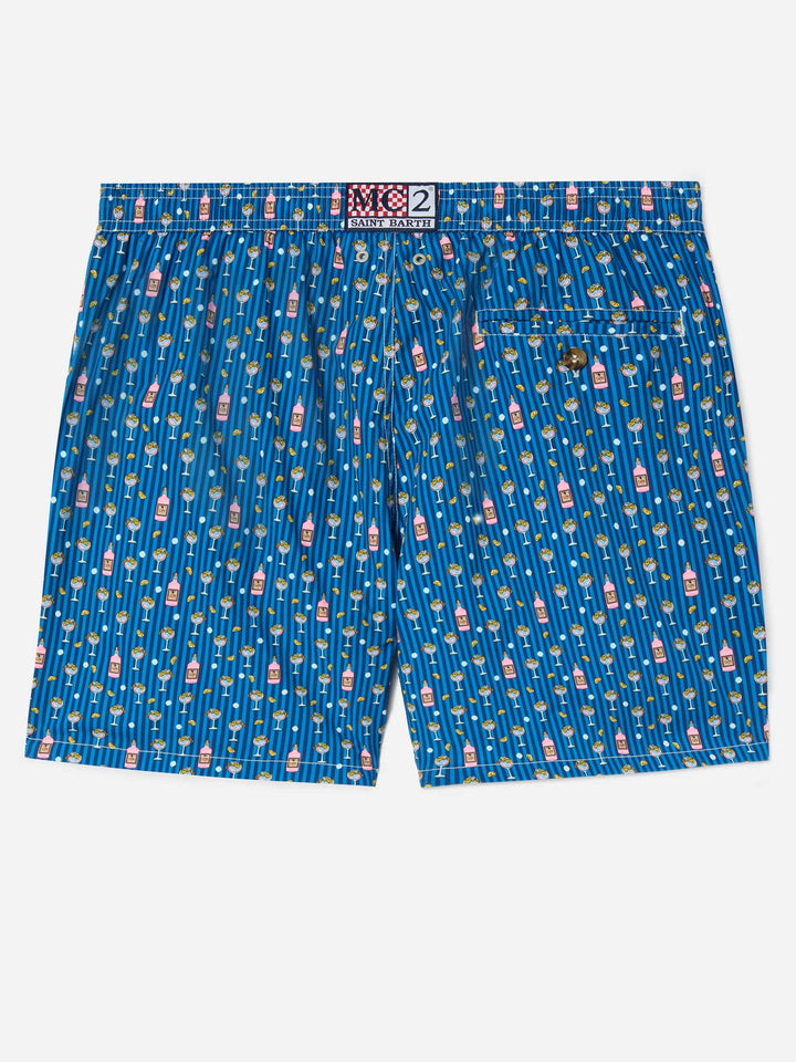 Navy Lighting Micro swim shorts with all-over cocktail print