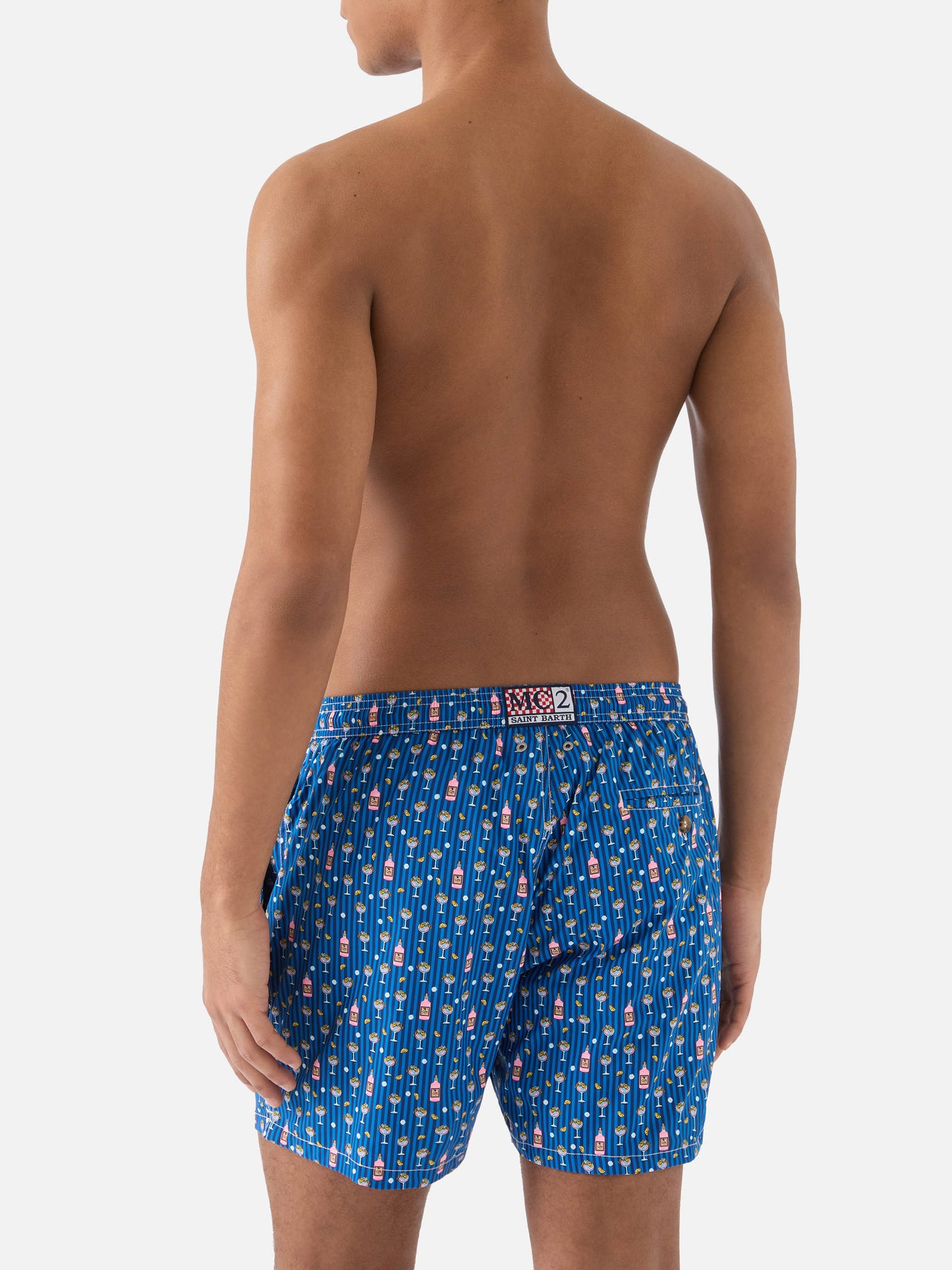Navy Lighting Micro swim shorts with all-over cocktail print