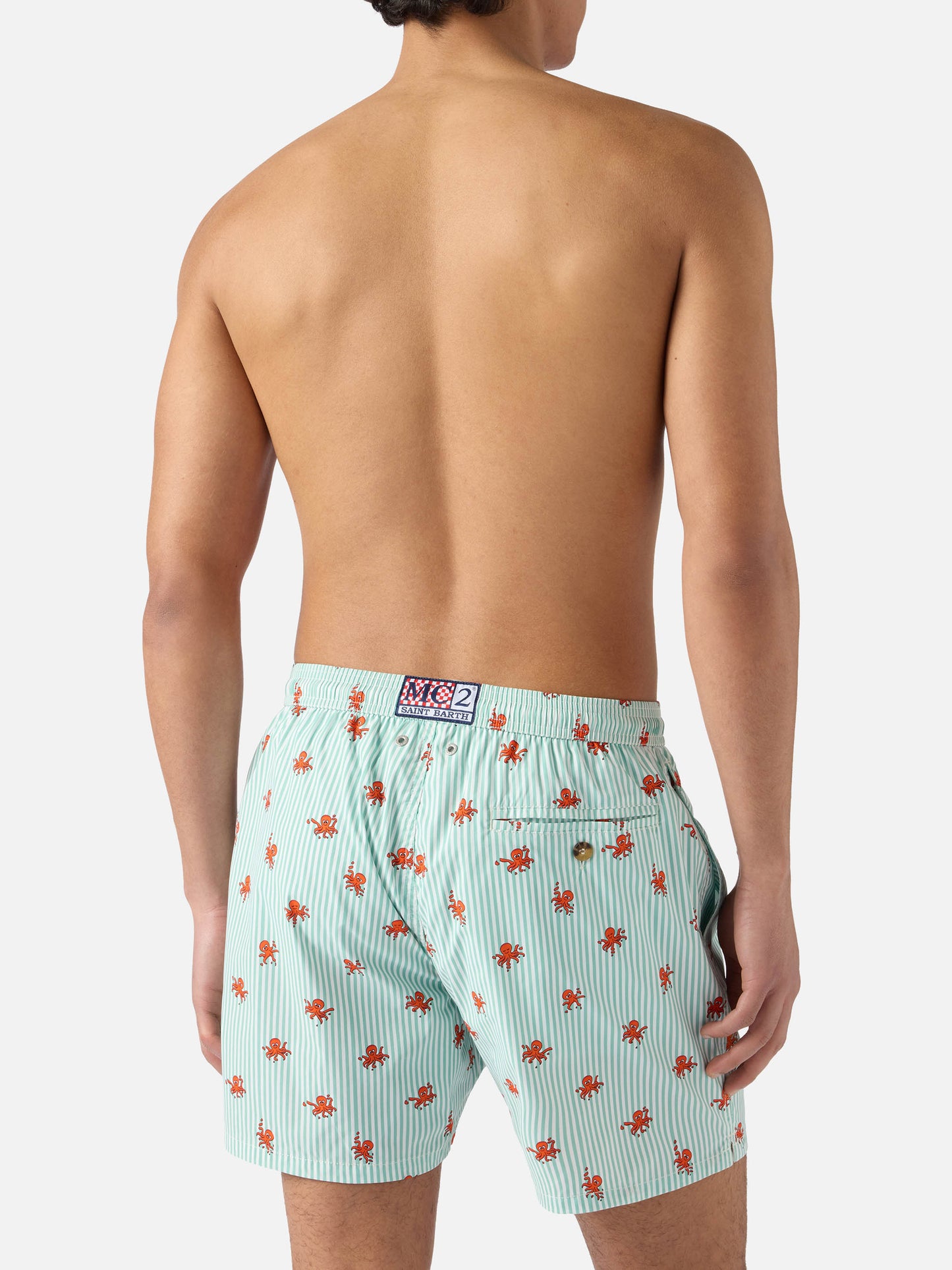 Costume mare Lighting Micro a righe verdi con stampa polpi all-over