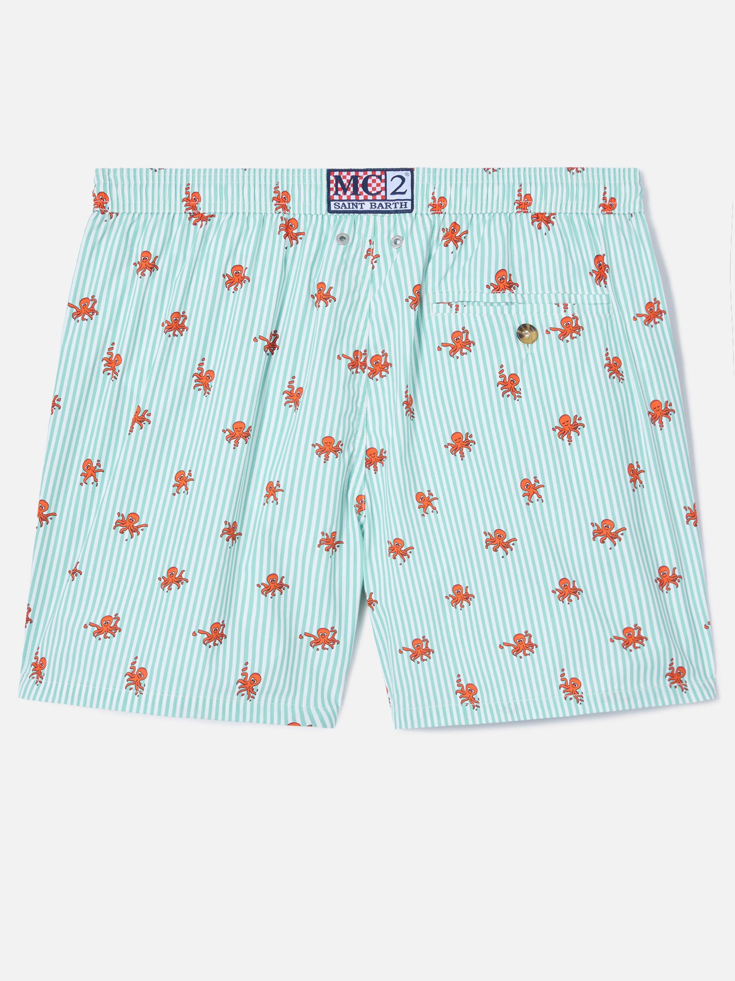 Costume mare Lighting Micro a righe verdi con stampa polpi all-over