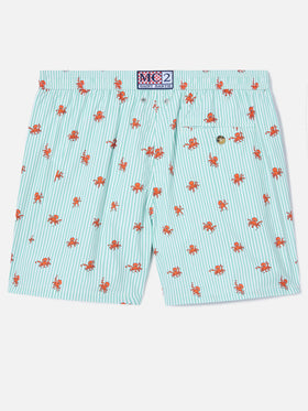 Costume mare Lighting Micro a righe verdi con stampa polpi all-over