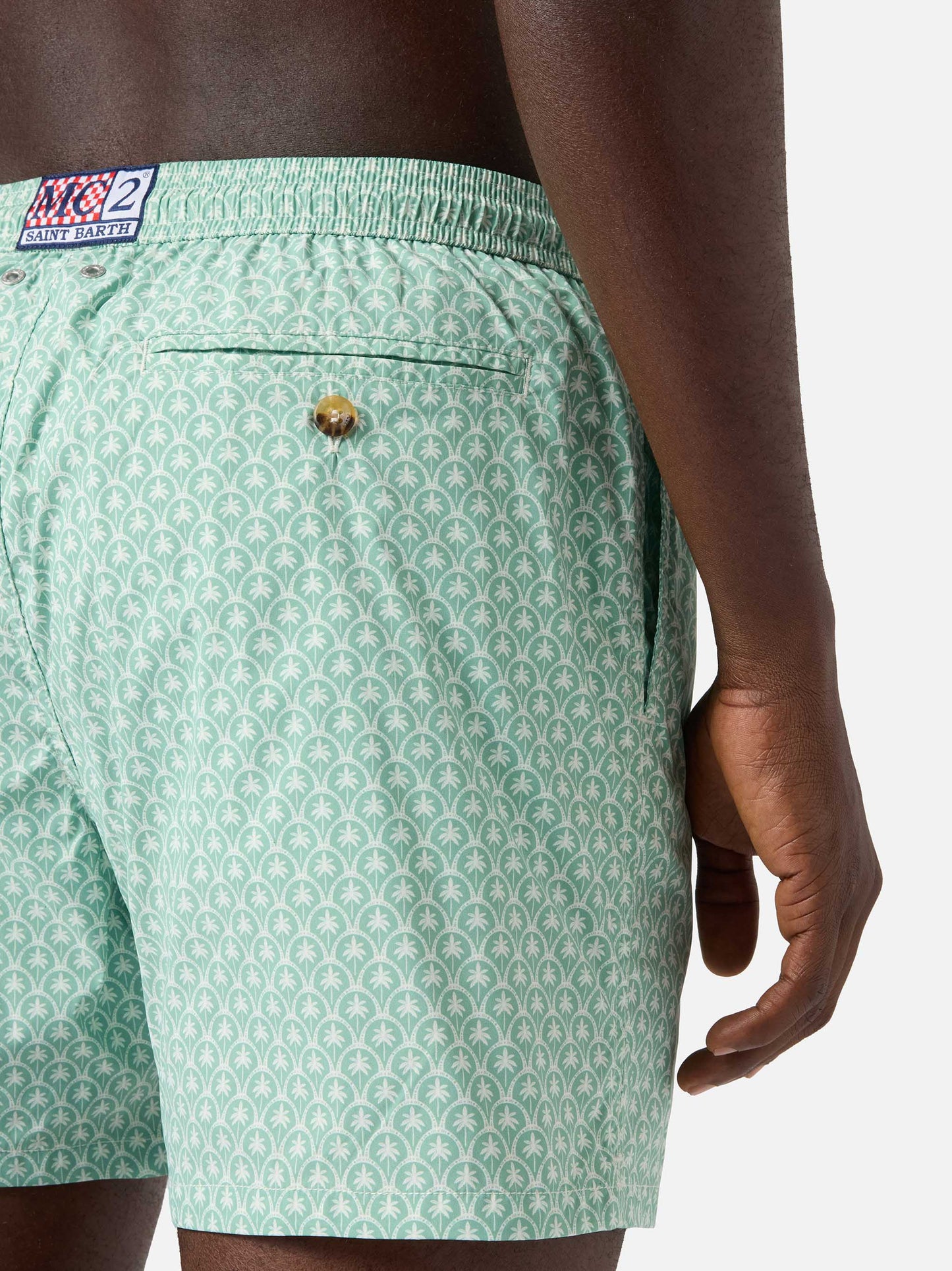 Green Lighting Micro swim shorts with all-over palm print