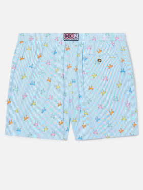 Light blue striped Lighting Micro swim shorts with all-over crab print