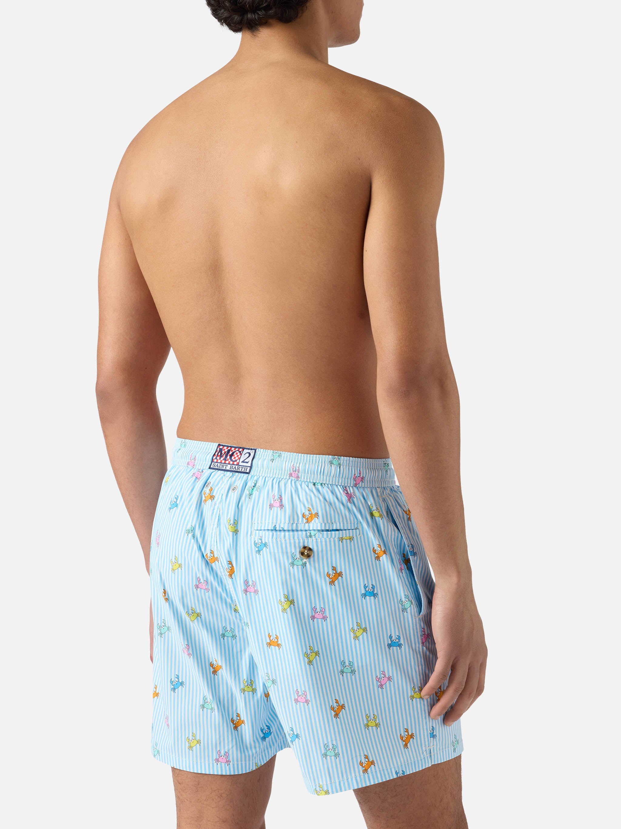 Light blue striped Lighting Micro swim shorts with all-over crab