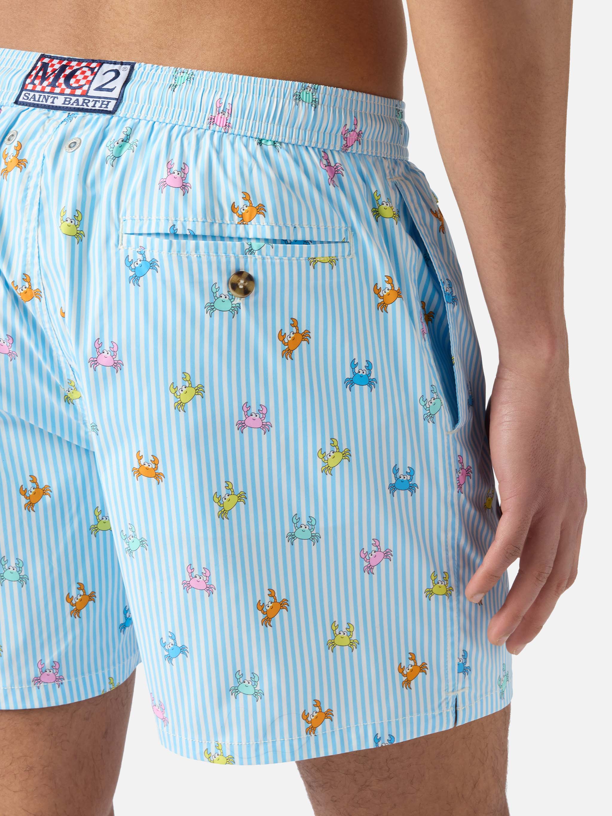 Light blue striped Lighting Micro swim shorts with all-over crab