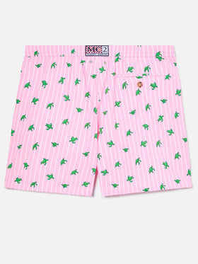Short de bain Micro Lighting rose à rayures avec imprimé tortues all-over 