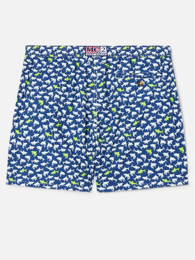 Navy blue Lighting Micro swim shorts with all-over shark print