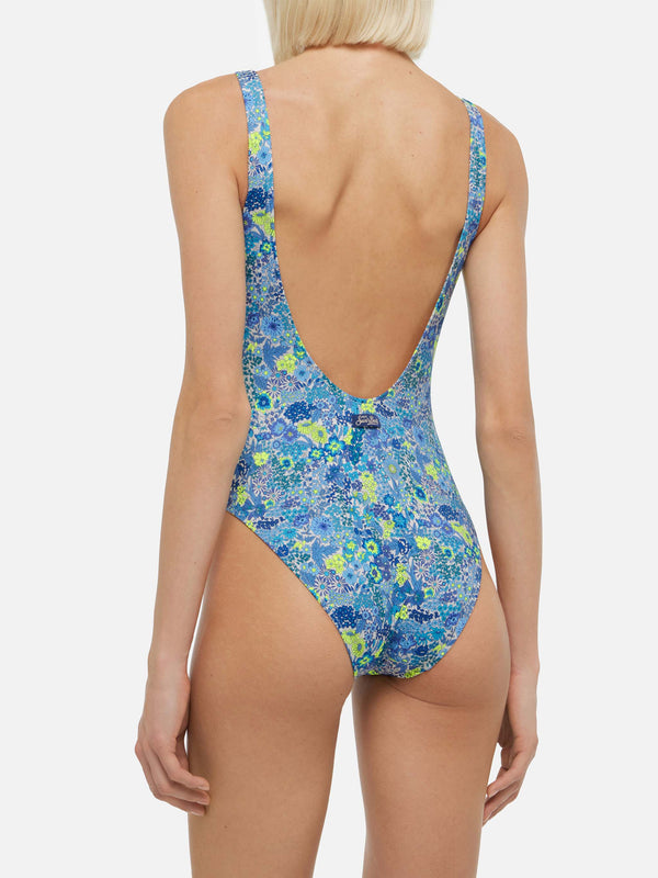 Lora scoopback one piece swimsuit with Margaret Annie print | MADE WITH LIBERTY FABRIC